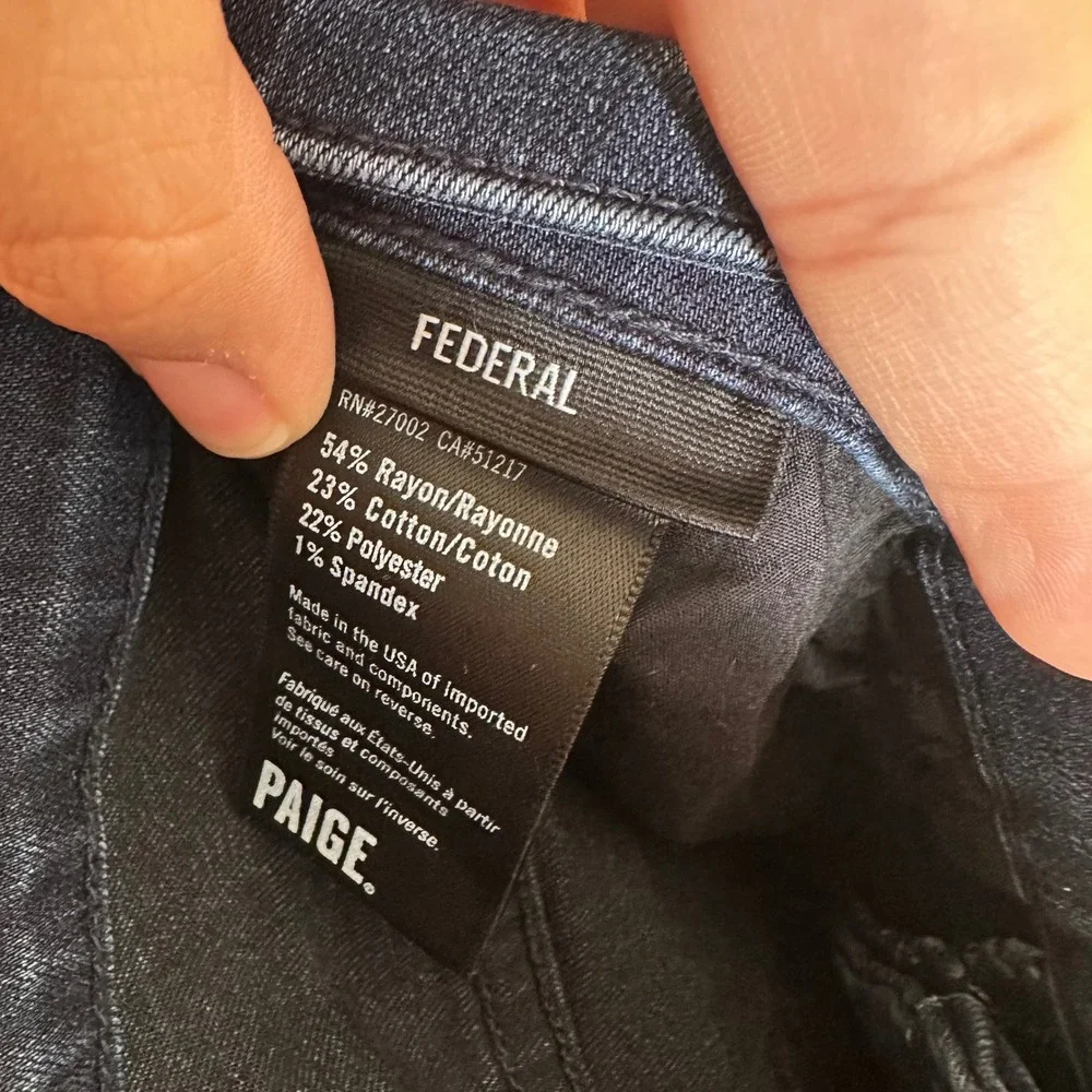 PAIGE Federal Slim Straight Leg Jeans Mens 33 Dark Indigo Wash Made in USA